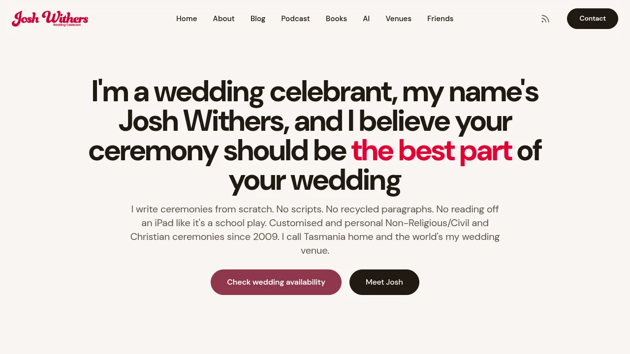 Screenshot of Josh Withers Celebrant