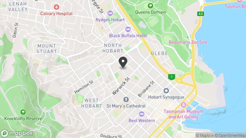 Map showing the location of Lumina Studio NOHO in North Hobart