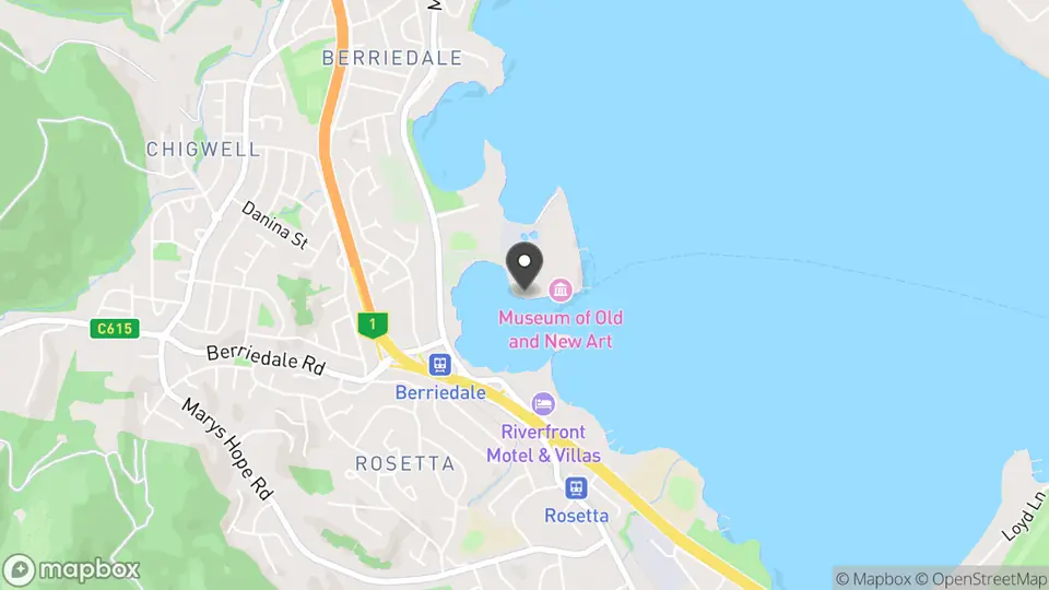 Map showing the location of Moorilla Estate and MONA in Berriedale