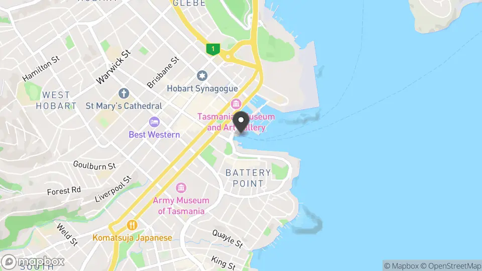Map showing the location of Mustique in Hobart