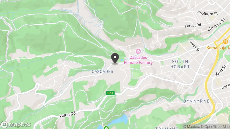 Map showing the location of Cascade Brewery Bar in South Hobart