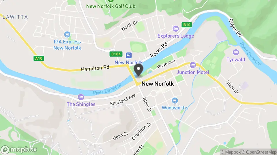 Map showing the location of The Woodbridge Tasmania in New Norfolk