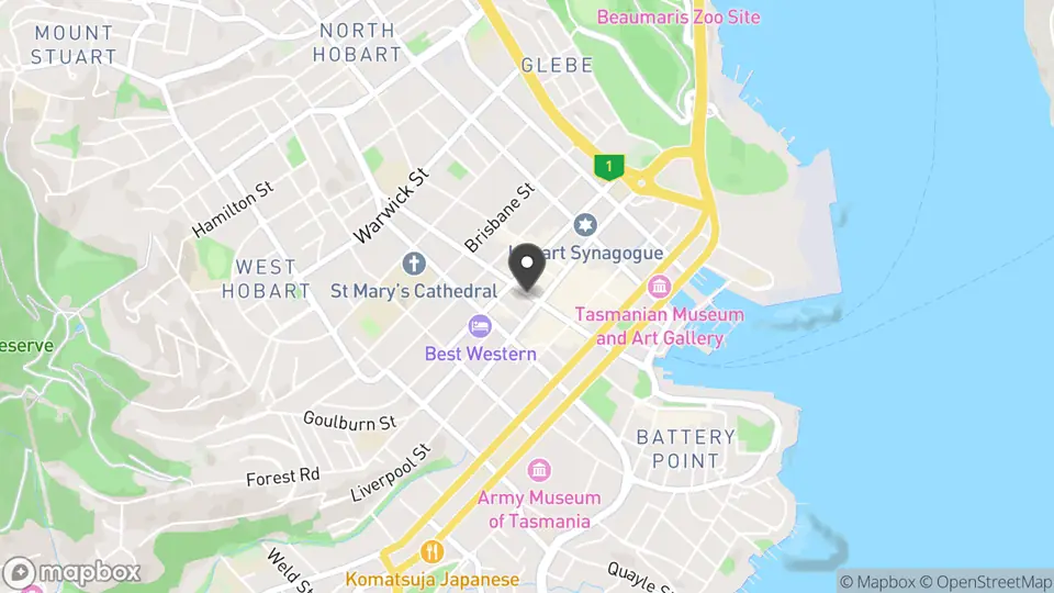 Map showing the location of In The Hanging Garden in Hobart