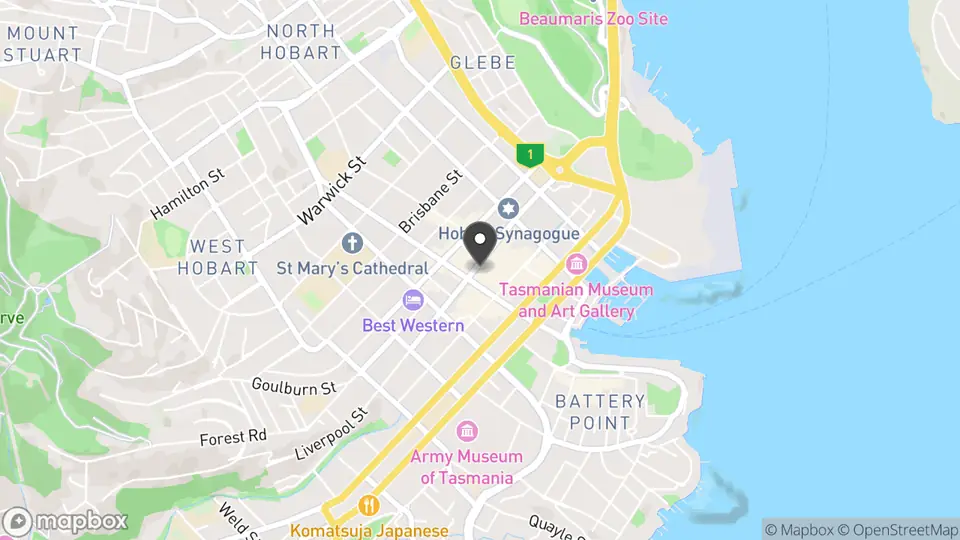 Map showing the location of Crowne Plaza Hobart in Hobart