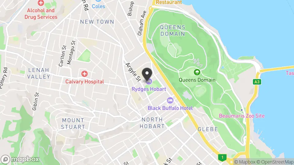 Map showing the location of Rydges in North Hobart