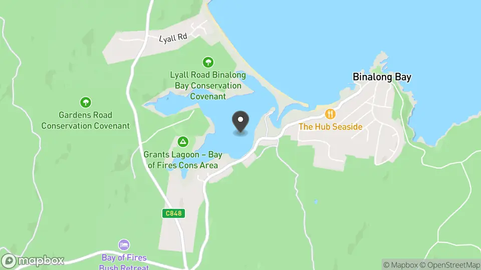 Map showing the location of Bay of Fires Bush Retreat in Binalong Bay
