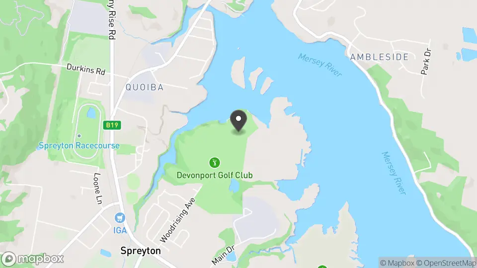 Map showing the location of Woodrising at Devonport Country Club in Spreyton