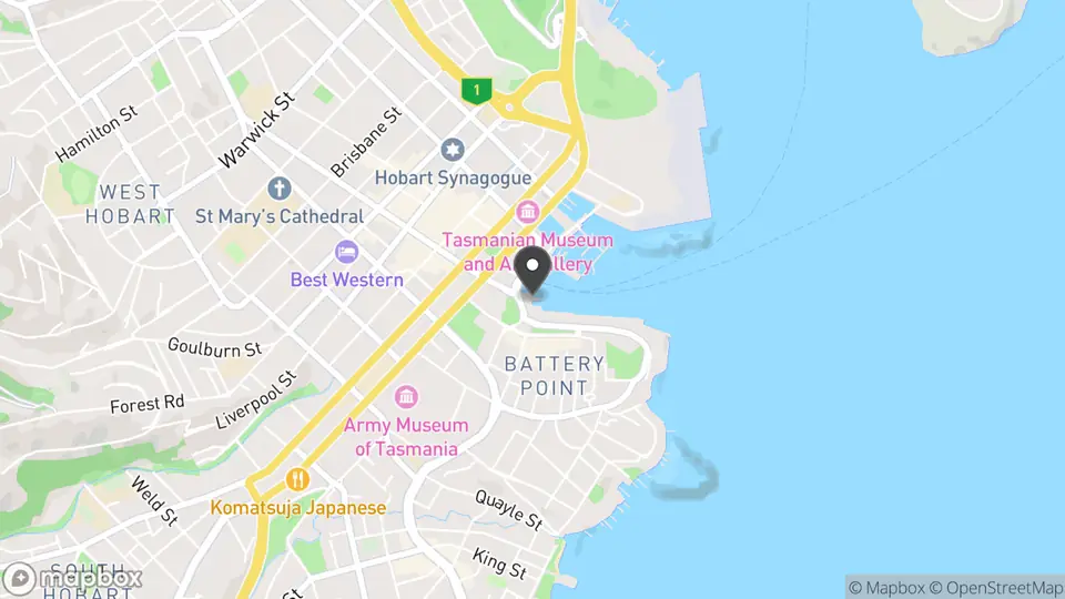 Map showing the location of Franklin Wharf Function Centre in Hobart