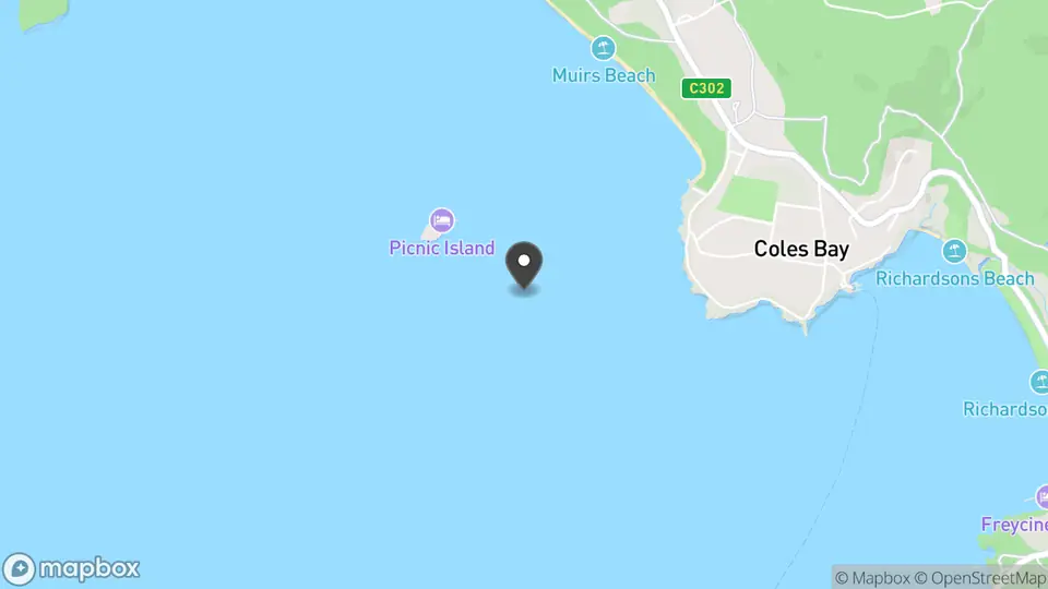 Map showing the location of Freycinet Lodge in Coles Bay
