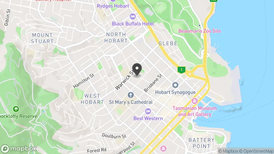 Map showing the location of Shambles Brewery in Hobart