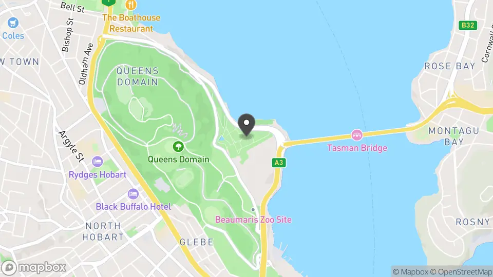 Map showing the location of Royal Tasmanian Botanical Gardens in Hobart