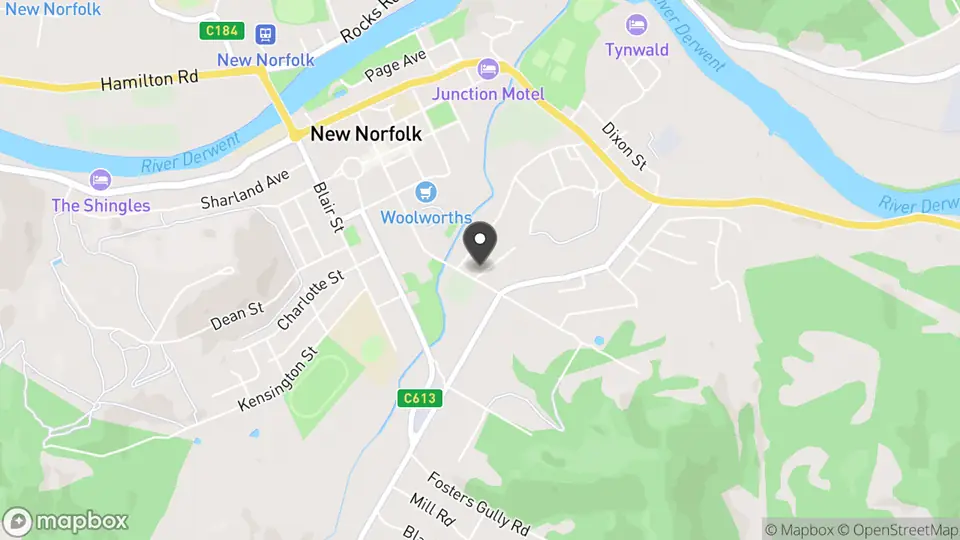 Map showing the location of The Welcome Swallow Brewery in New Norfolk