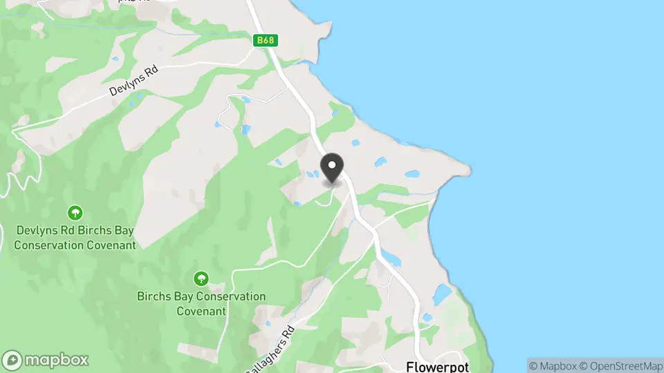 Map showing the location of The Venue at Five Bob in Birchs Bay