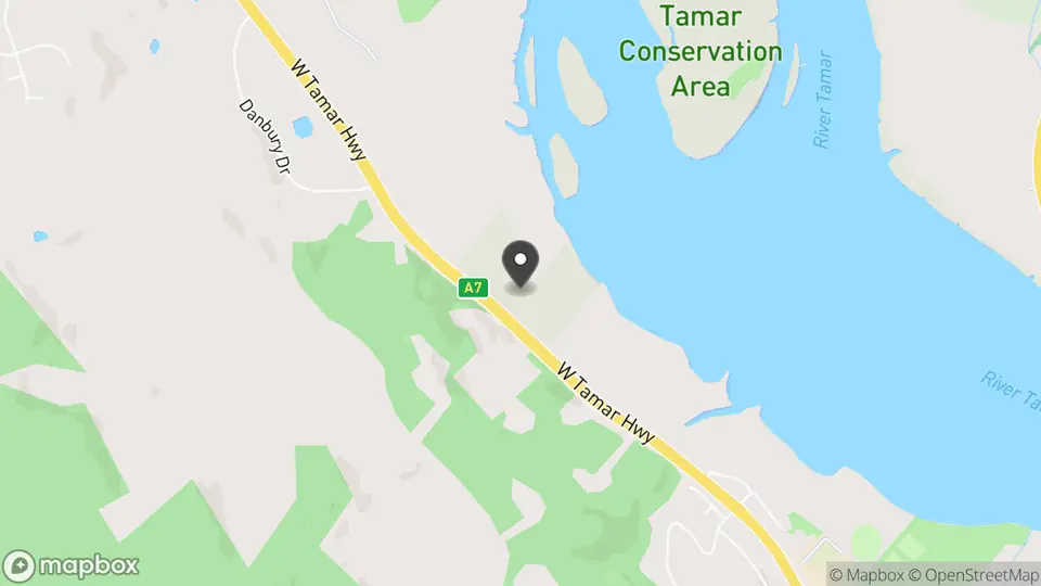 Map showing the location of Tamar Island Wetlands in Riverside