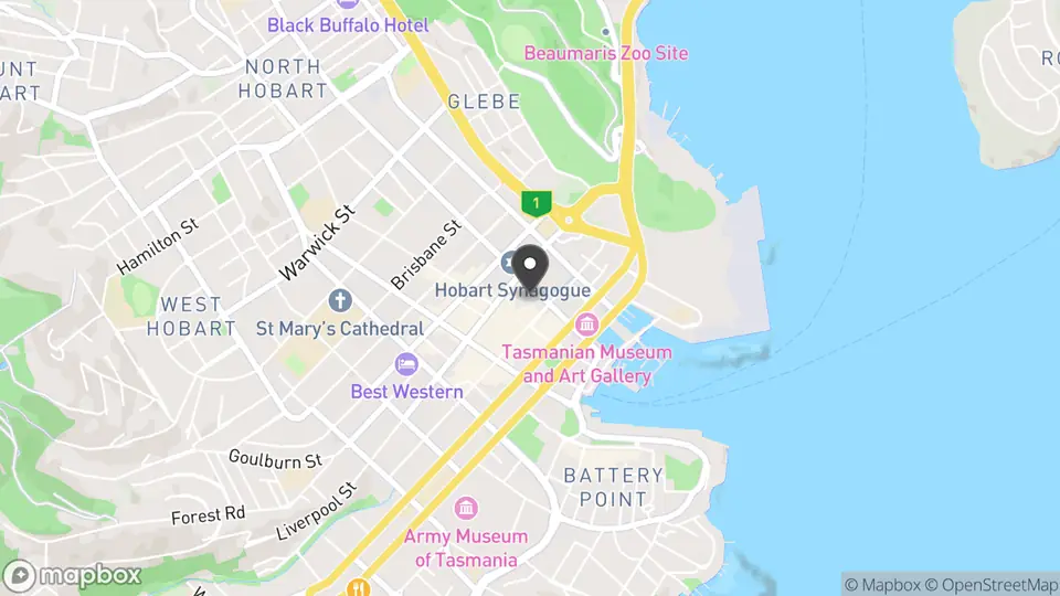 Map showing the location of Hadley's Orient Hotel in Hobart