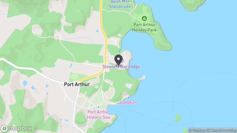 Map showing the location of Stewarts Bay Lodge in Port Arthur