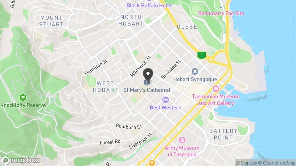 Map showing the location of St Mary's Cathedral in Hobart