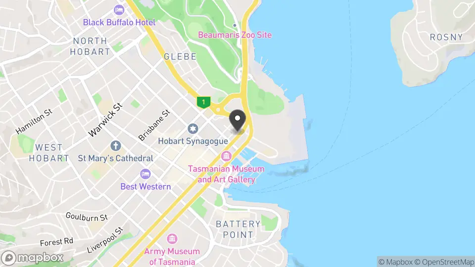 Map showing the location of The Old Woolstore Apartment Hotel in Hobart
