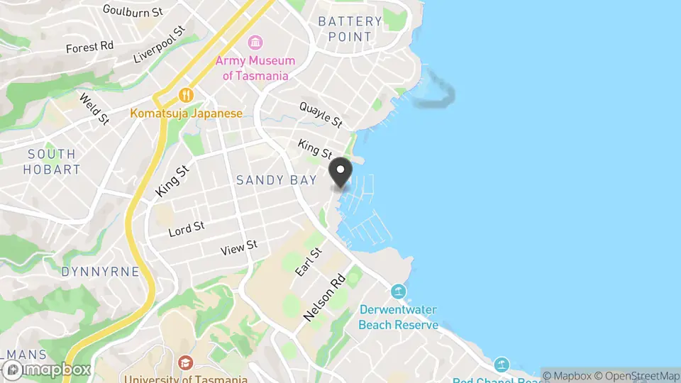Map showing the location of Royal Yacht Club of Tasmania in Sandy Bay